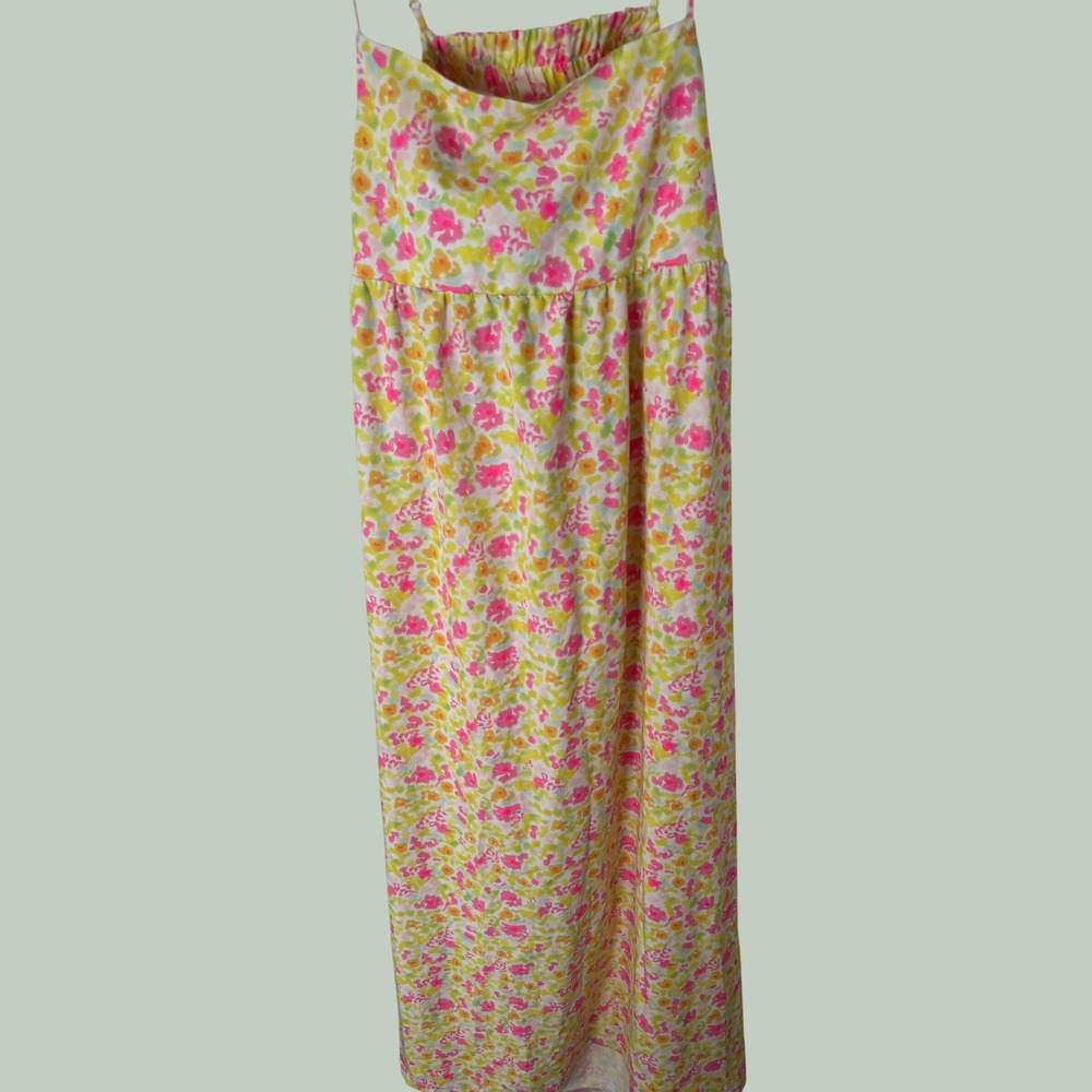 Smith & Quinn Floral Empire Waist Open Back Maxi Dress Pink Yellow Green Large